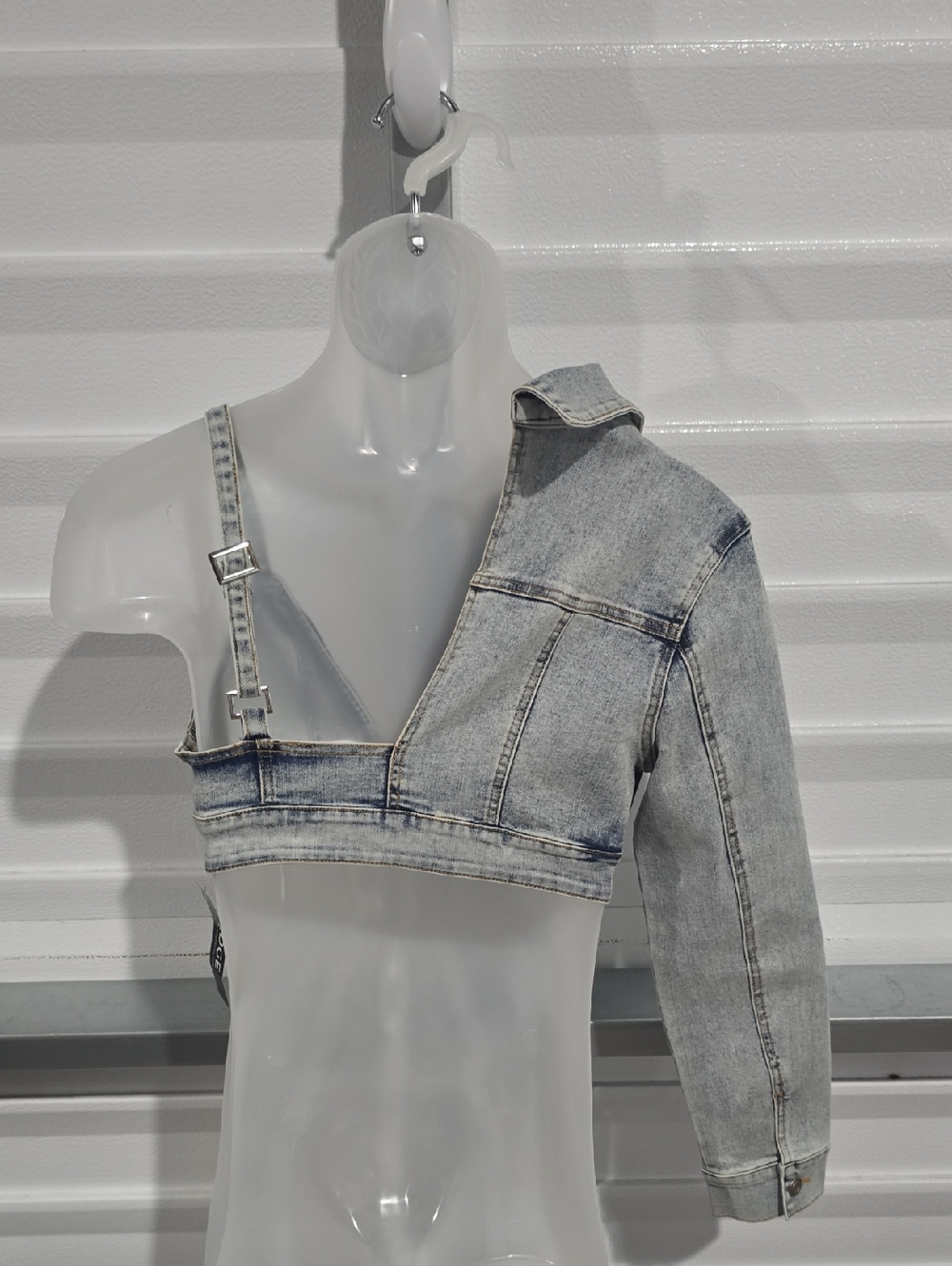 Edge Denim Asymmetric Cropped Jacket Top - Light Wash Blue NWT Size Small - Picture 7 of 16